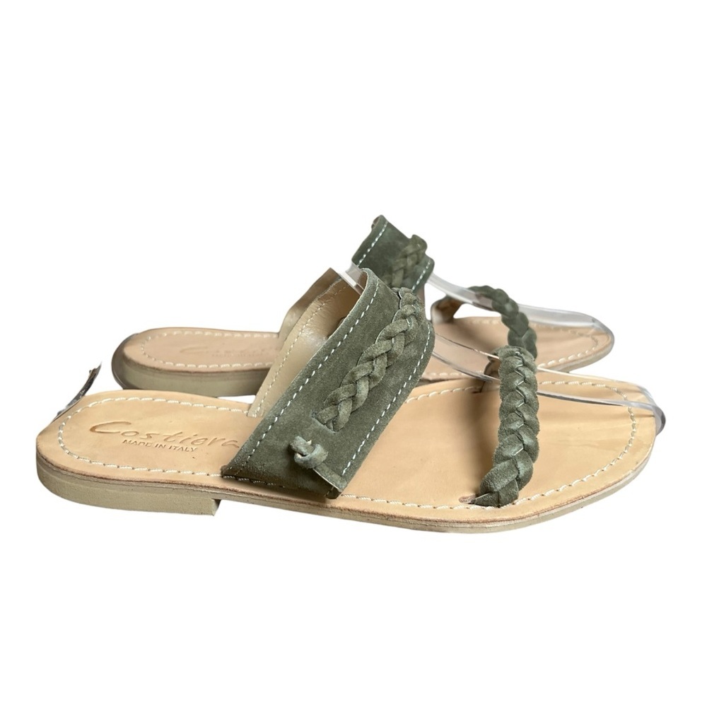 Costiera MADE IN ITALY Leather Sandals Green Suede Braided Flat Sz 37 (6.5-7 US) - Picture 10 of 10